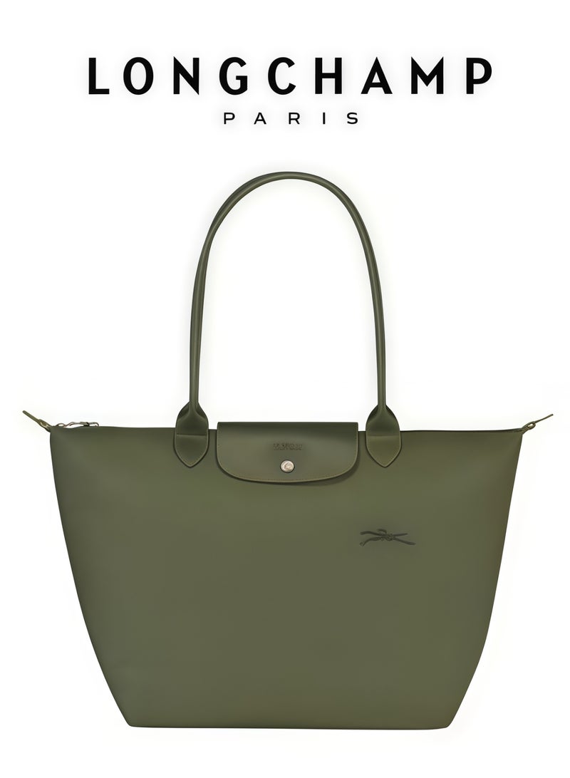 لونج شامب حقيبة يد متوسطة متعددة الاستخدامات للنساء من لونشامب، حقيبة تسوق وحقيبة كتف، صديقة للبيئة، باللون الأخضر الغابي - Image 1